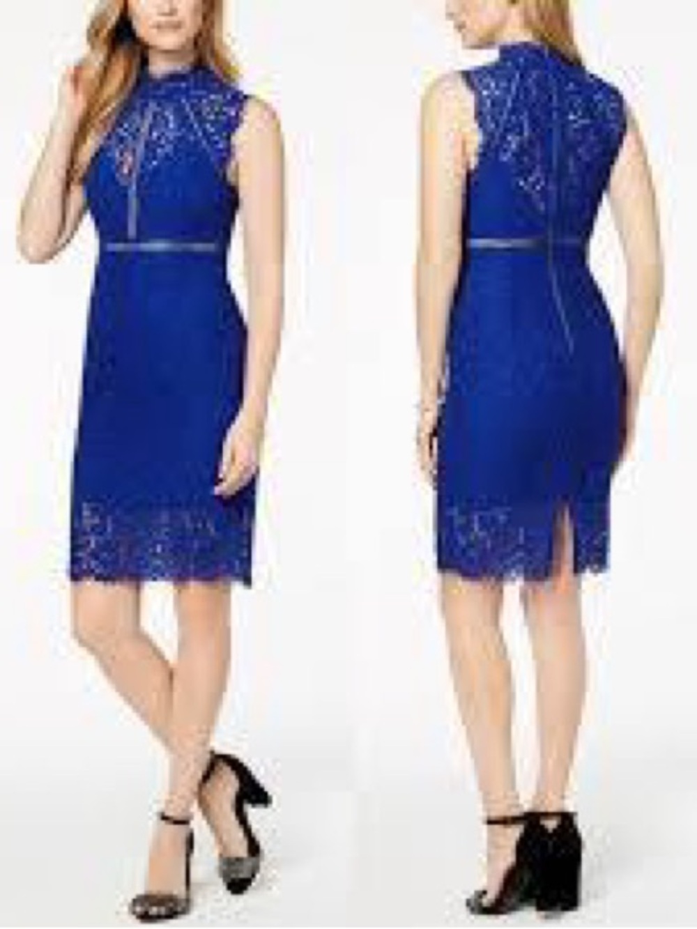 Bardot Cobalt Blue Lace High-Neck Sheath Dress